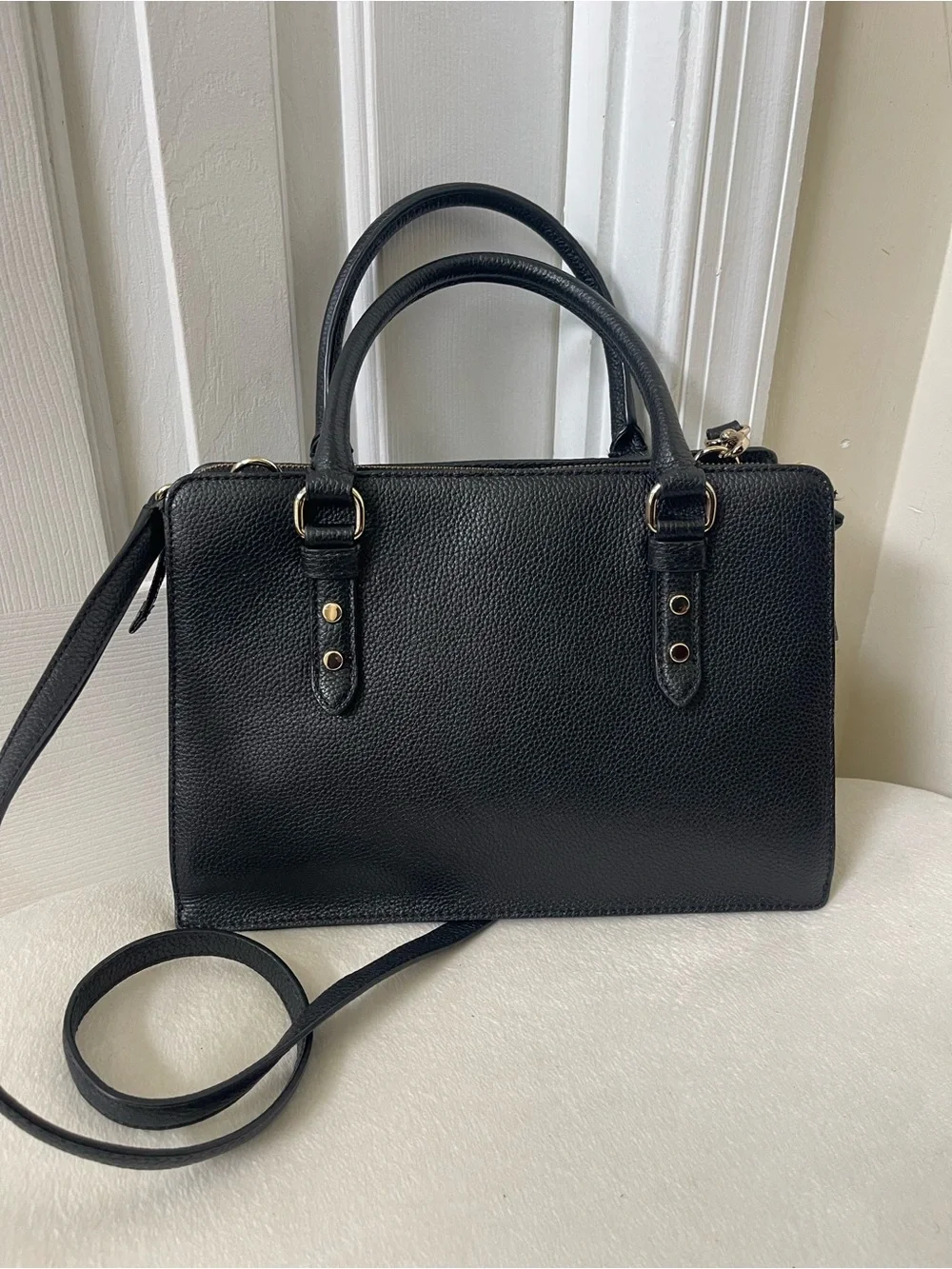 kate spade Black Pebbled Leather Satchel with Gold Hardware